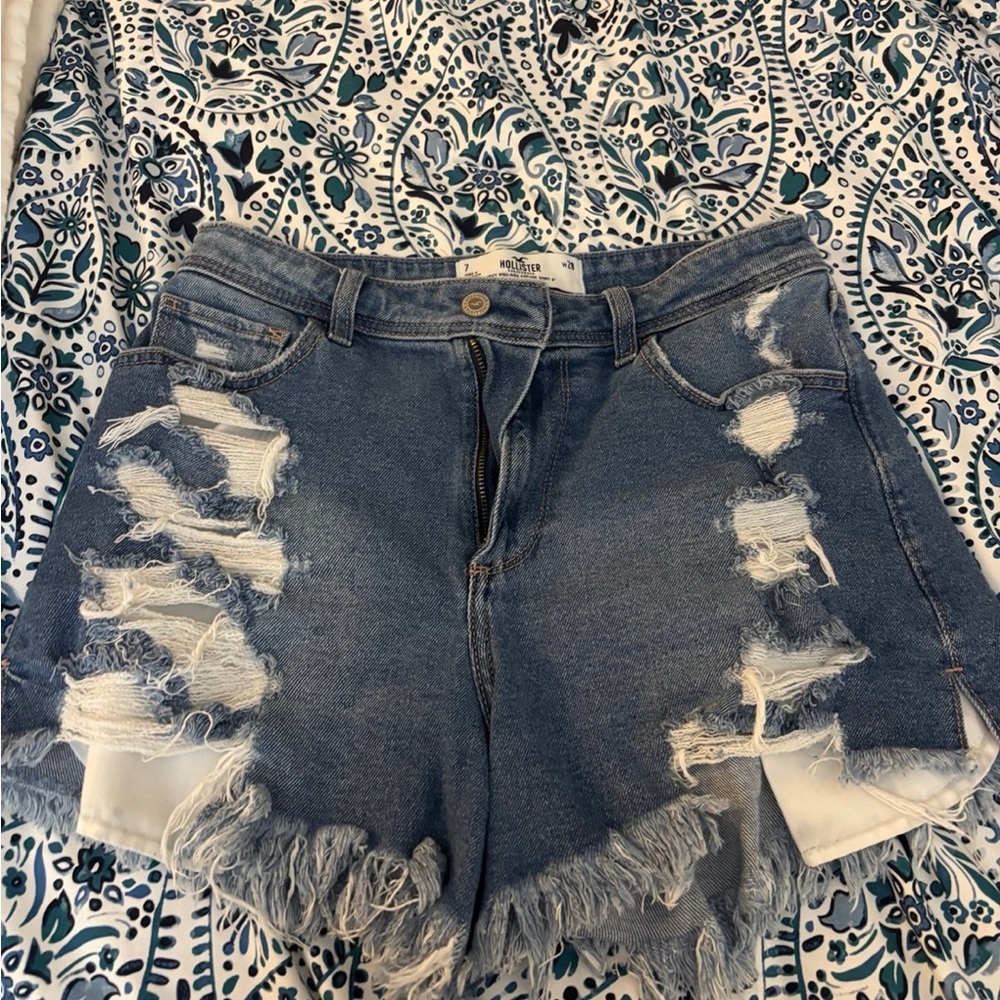 Hollister Blue Ripped Jean Shorts